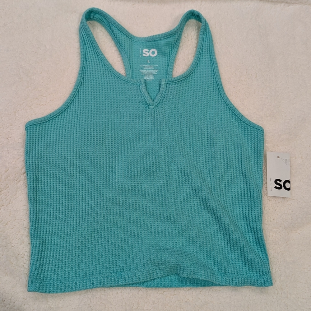SO -  Women's Vibrant Foam Green Cropped Tank Top Size L NWT